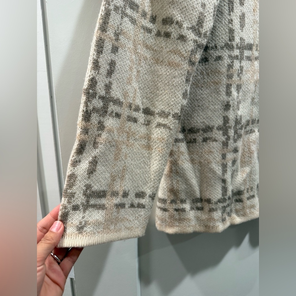 Hannah Rose Plaid Turtleneck Sweater Cream & Brown Merino Wool & Cashmere SizeM - Picture 4 of 7
